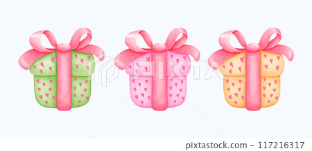 Hand-Drawn Gift Boxes with Bows - Perfect for Holiday Packaging Hand-Drawn Gift Boxes with Bows - Perfect for Holiday Packaging 117216317