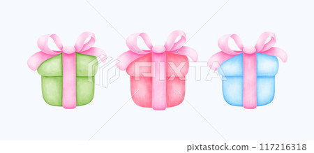 Hand-Drawn Gift Boxes with Bows - Perfect for Holiday Packaging 117216318