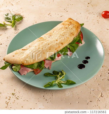 Delicious ciabatta with ham 117216561