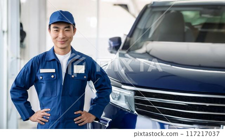 機械師站在汽車前面 117217037