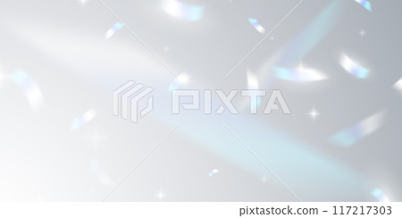 Multicolored light effect and zigzag ribbons falling from above on streamer, tinsel vector 117217303