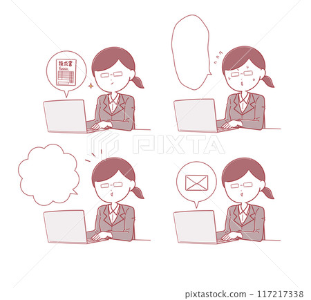 一組戴著眼鏡在電腦前工作的女員工（紅棕色） 117217338