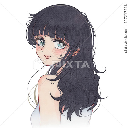 捲髮打理不了頭髮的女孩卡通插畫 117217368