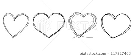 Heart frame scribble hand drawn thin line. Love set highlight text box, border fast underline, title. Pen or marker sketch. 117217463