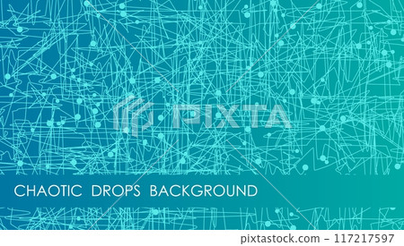 Horizontal chaotic drops abstract background with turquoise green lines and dots, cover, site presentation in HD format. UI template layout for web design of internet products. Vector banner 117217597