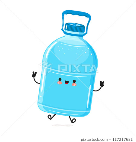 Plastic Water Bottle jumping character. Vector hand drawn cartoon kawaii character illustration icon. Isolated on white background. Plastic Water Bottle character concept Plastic Water Bottle jumping character. Vector hand drawn cartoon kawaii character illustration icon. Isolated on white background. Plastic Water Bottle character concept 117217681