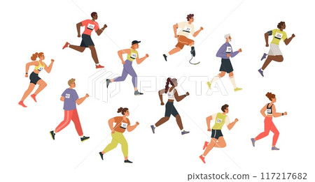 People runners cartoon characters set isolated on white People runners cartoon characters set isolated on white 117217682