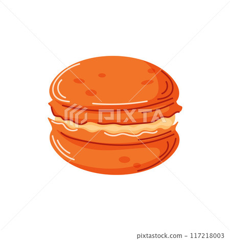 Pumpkin orange dessert macaroon in cartoon style. Autumn design for bakery, cafe menu. Vector illustration isolated on a white background. Pumpkin orange dessert macaroon in cartoon style. Autumn design for bakery, cafe menu. Vector illustration isolated on a white background. 117218003