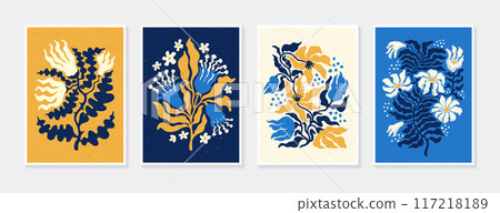 Floral Abstract contemporary poster. Groovy Modern Matisse style art 117218189