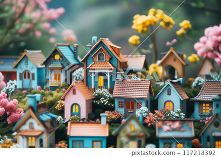 鮮花環繞的城市：奇幻背景 AI 生成圖像 117218392