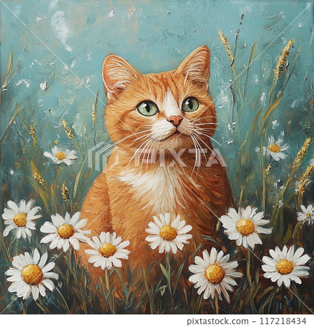 貓坐在花叢中 117218434