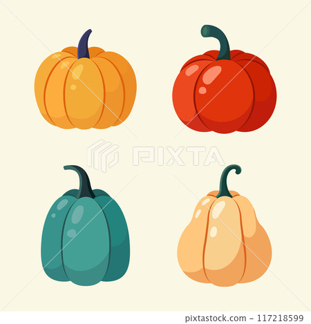 Set of different colorful pumpkins. Autumn illustration. Vector set 117218599