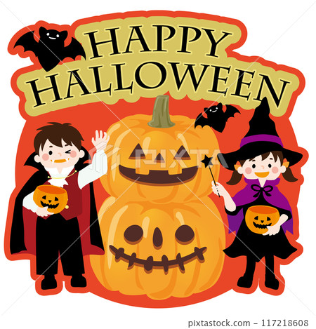 孩子們在萬聖節玩南瓜燈的向量插圖 117218608