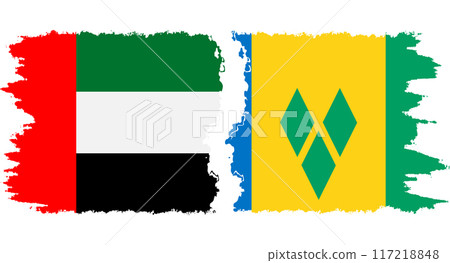 Saint Vincent and the Grenadines and United Arab Emirates grunge flags connection 117218848