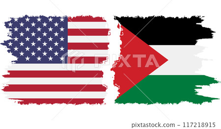 Palestine and USA grunge flags connection vector 117218915
