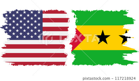 Sao Tome and Principe and USA grunge flags connection vector Sao Tome and Principe and USA grunge flags connection vector 117218924