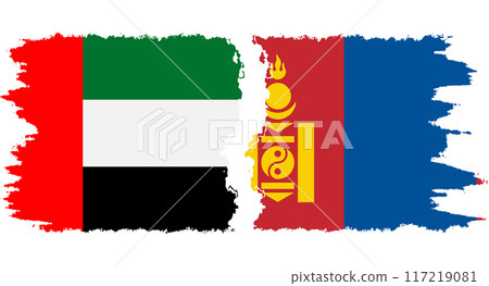Mongolia and United Arab Emirates grunge flags connection vector 117219081