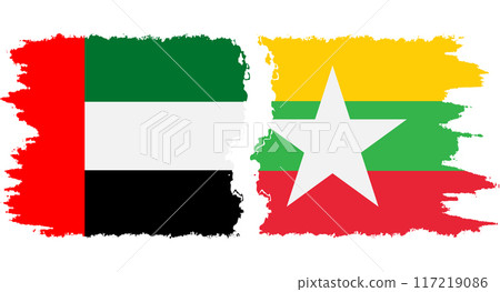 Myanmar and United Arab Emirates grunge flags connection vector Myanmar and United Arab Emirates grunge flags connection vector 117219086