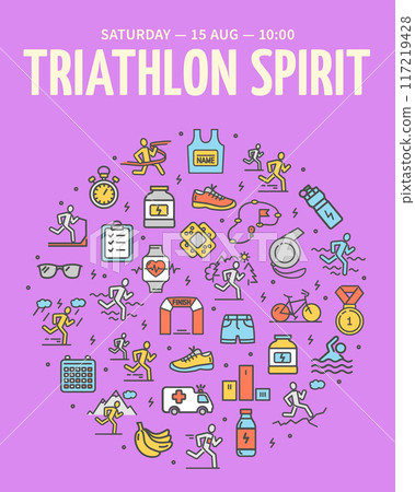 Marathon Triathlon Spirit Concept Vertical Invitation Placard Poster Banner Card Template. Vector 117219428