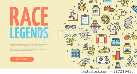 Marathon Race Legends Concept Horizontal Invitation Placard Poster Banner Card Template. Vector Marathon Race Legends Concept Horizontal Invitation Placard Poster Banner Card Template. Vector 117219433