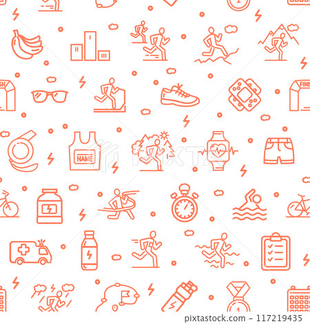 Orange Marathon Signs Seamless Pattern Background on a White. Vector Orange Marathon Signs Seamless Pattern Background on a White. Vector 117219435