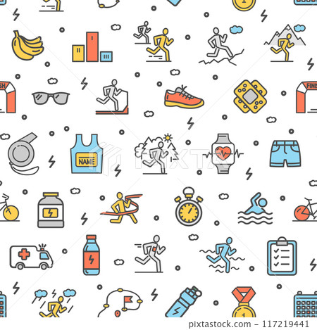 Color Marathon Signs Seamless Pattern Background on a White. Vector 117219441