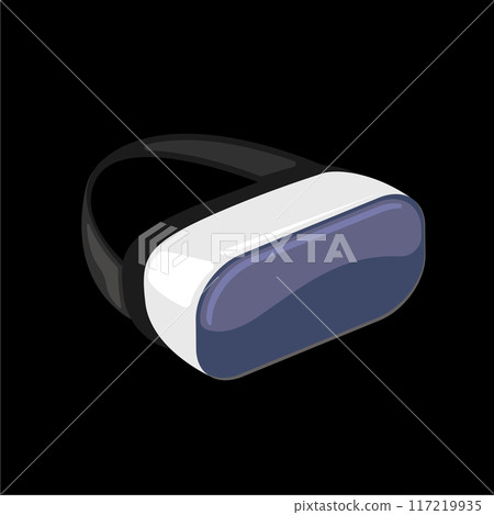 VR glasses virtual headset icon and sign isolated. Flat illustration of vr glasses and vr goggles isolated on black background. Vr gaming logo design template 117219935