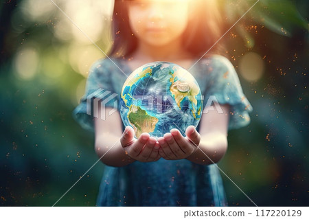 International human solidarity day concept - Children hands holding earth globe. 117220129