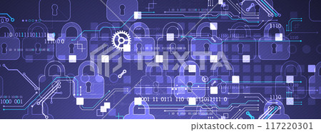 Secure digital background. Virtual confidential, programming protection. Hand drawn vector. 117220301