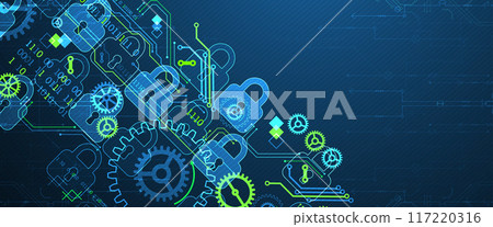 Secure digital background. Virtual confidential, programming protection. Hand drawn vector. 117220316