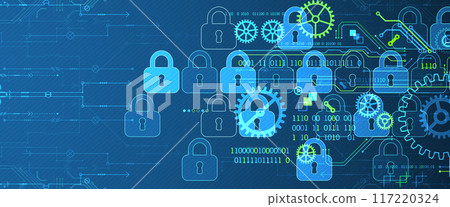 Secure digital background. Virtual confidential, programming protection. Hand drawn vector. Secure digital background. Virtual confidential, programming protection. Hand drawn vector. 117220324