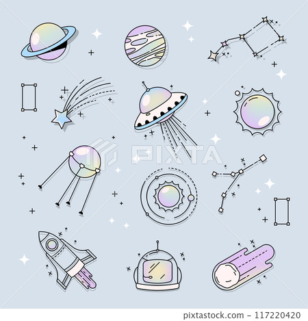 Set of vector icons or universe symbols. Isolated 117220420