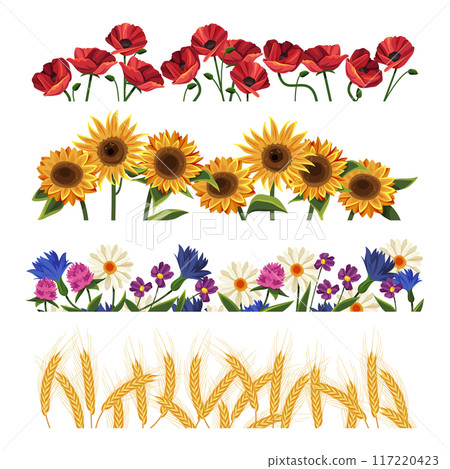 Set of vector floral border or flower, sunflower 117220423