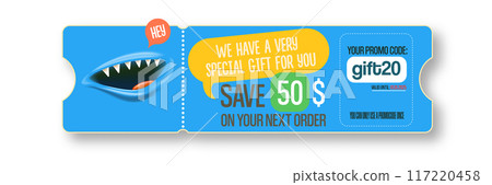Vector Gift Voucher with Coupon Code And Cute Funny Monster Character. Kawaii Design with Happy Face Emoji. Discount Offer Graphic with Promo Code for restourant and cafe. Vector Gift Voucher with Coupon Code And Cute Funny Monster Character. Kawaii Design with Happy Face Emoji. Discount Offer Graphic with Promo Code for restourant and cafe. 117220458