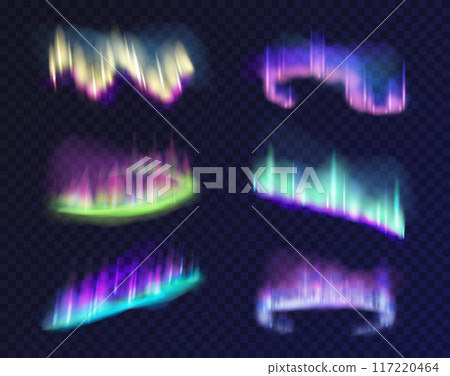 Set of polar light or north glowing effect. Vector 117220464