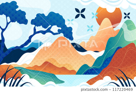 Vector japanese oriental background. Nature Vector japanese oriental background. Nature 117220469