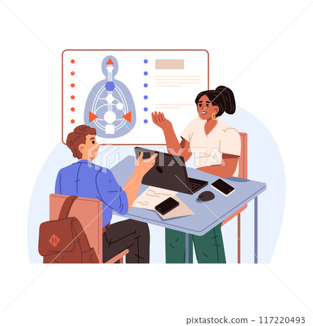 Vector image on human design consultation. Body 117220493