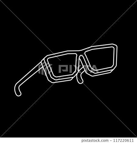 White Sunglasses line icon isolated, summer and accessory, eyeglasses vector icon, vector graphics. White Summer retro sunglasses line icon, logo and symbol isolated on black background White Sunglasses line icon isolated, summer and accessory, eyeglasses vector icon, vector graphics. White Summer retro sunglasses line icon, logo and symbol isolated on black background 117220611