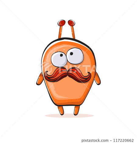 Vector cartoon funny orange alien monster isolated on transparent background. Smiling silly orange monster print sticker design template. Cute Ghost, troll, gremlin, goblin, devil and monster Vector cartoon funny orange alien monster isolated on transparent background. Smiling silly orange monster print sticker design template. Cute Ghost, troll, gremlin, goblin, devil and monster 117220662