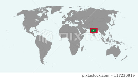 Pin map with Maldives flag on world map. Vector illustration. 117220919