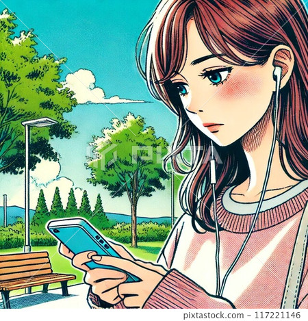 She's waiting on a park bench 117221146
