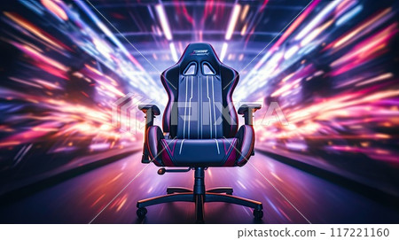 speed lines of a mechanical gaming chair in motion blur, gaming setup background, immersive gaming experience 117221160