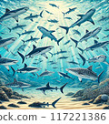 海中的鯊魚群 117221386