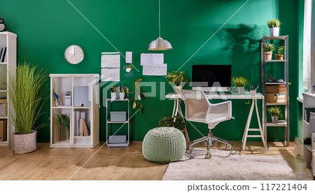 A computer space unified with greenery 117221404
