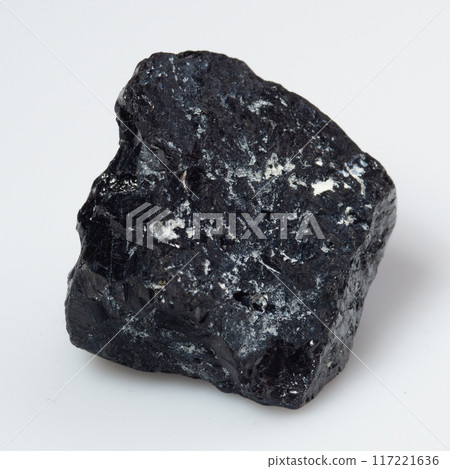 natural black tourmaline scherl on the white background 117221636