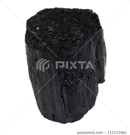 natural black tourmaline scherl on the white background 117221661