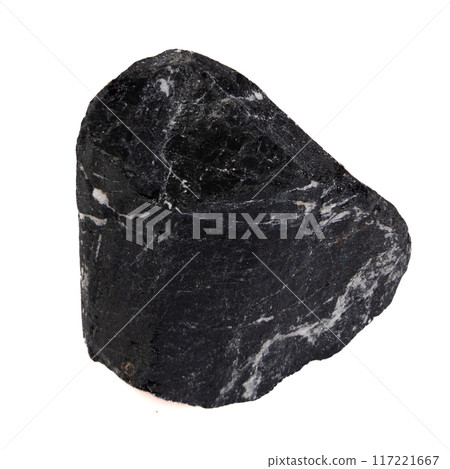 natural black tourmaline scherl on the white background 117221667