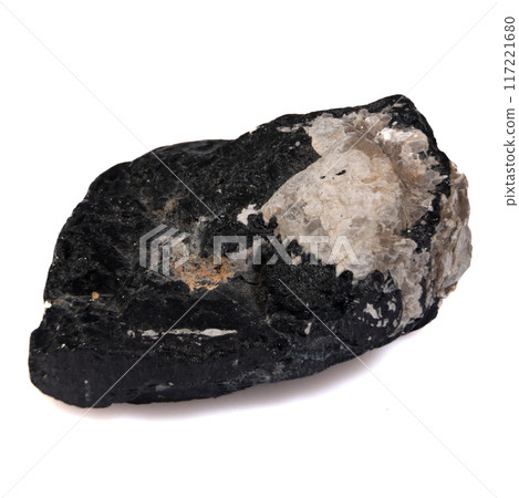 natural black tourmaline scherl on the white background 117221680