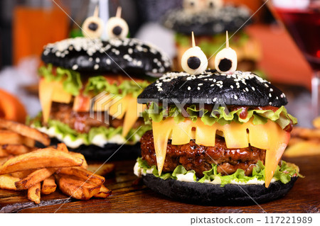 Halloween Monster black burger Halloween Monster black burger 117221989
