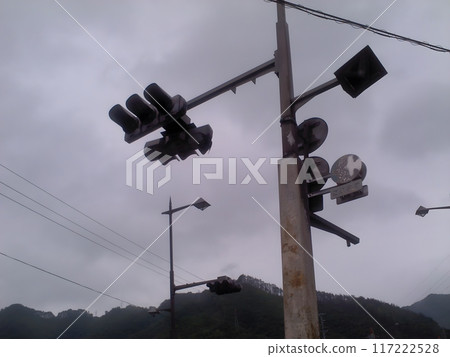 Traffic lights damaged by the tsunami 117222528